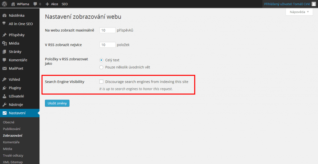 Nastavení zobrazování webu