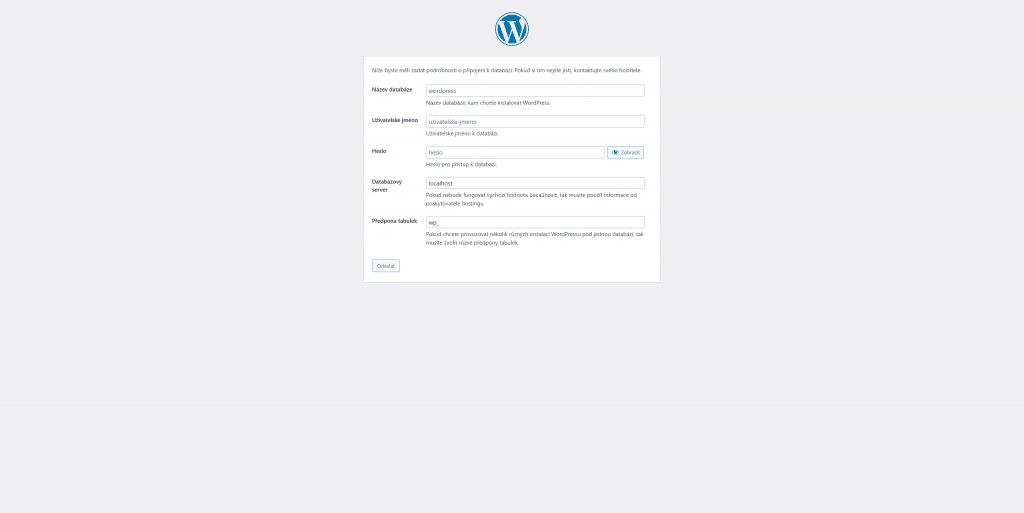 Instalace WordPress - propojení s databází