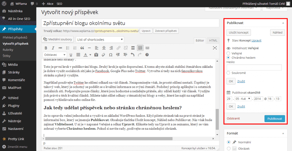Publikovat s chránené heslem