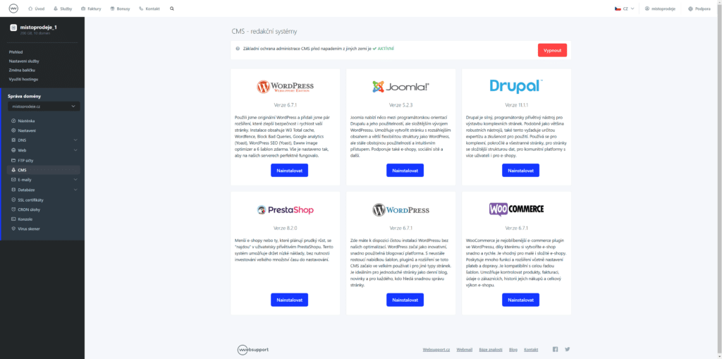 Websupport instalace WordPress