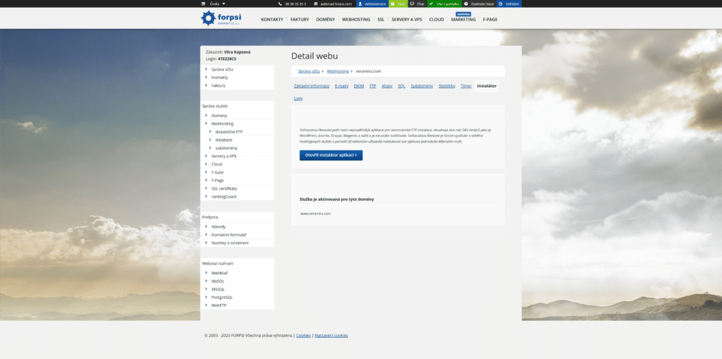 WordPress instalace u Forpsi