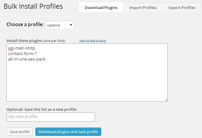 Nastavení WP Install Profiles