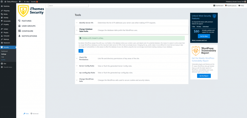 iThemes Security - Změna prefixu databáze