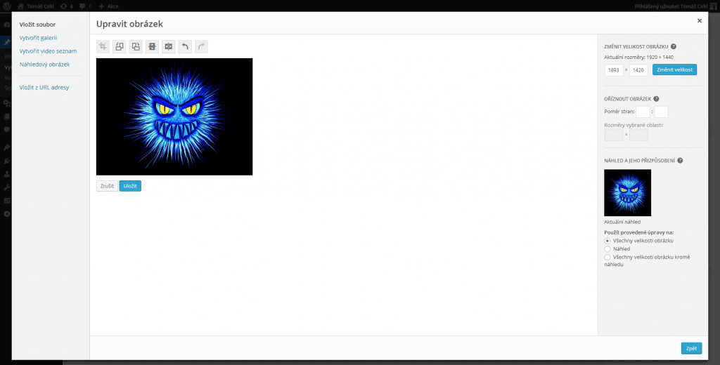 Editace obrázku ve WordPress administraci