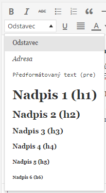 Přednastavení styly nadpisů