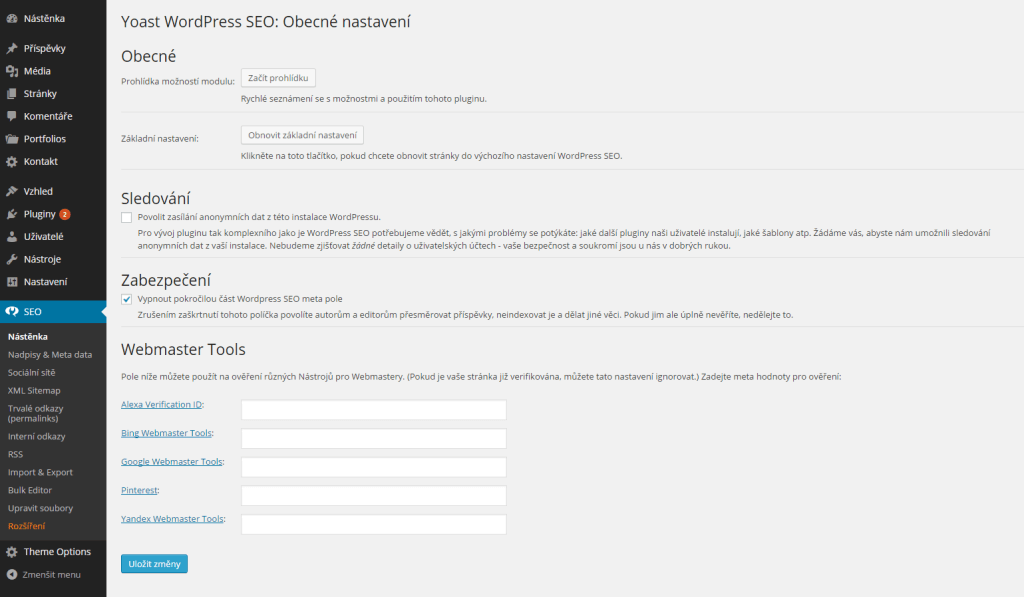 WordPress SEO by Yoast administrace
