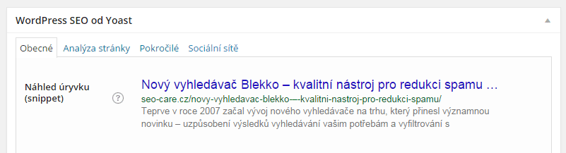 Náhled SEO by Yoast