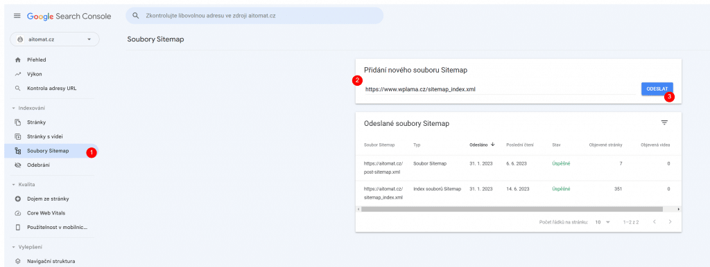 Vložení sitemapy do Google Search Console