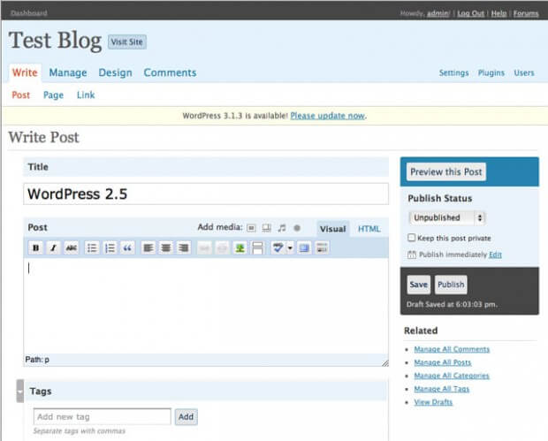 WordPress 2.5 “Brecker” - příspěvek