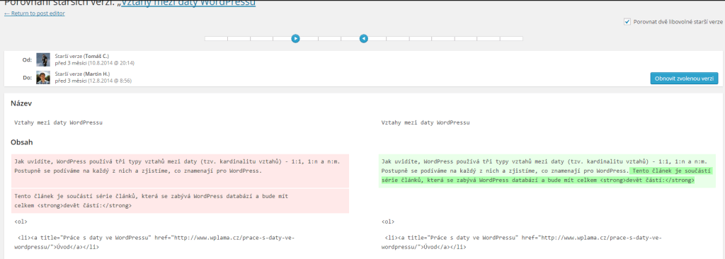 Porovnání dvou starších verzí