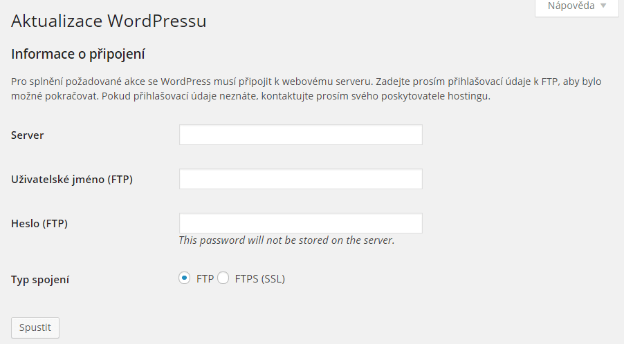 Aktualizace WordPressu