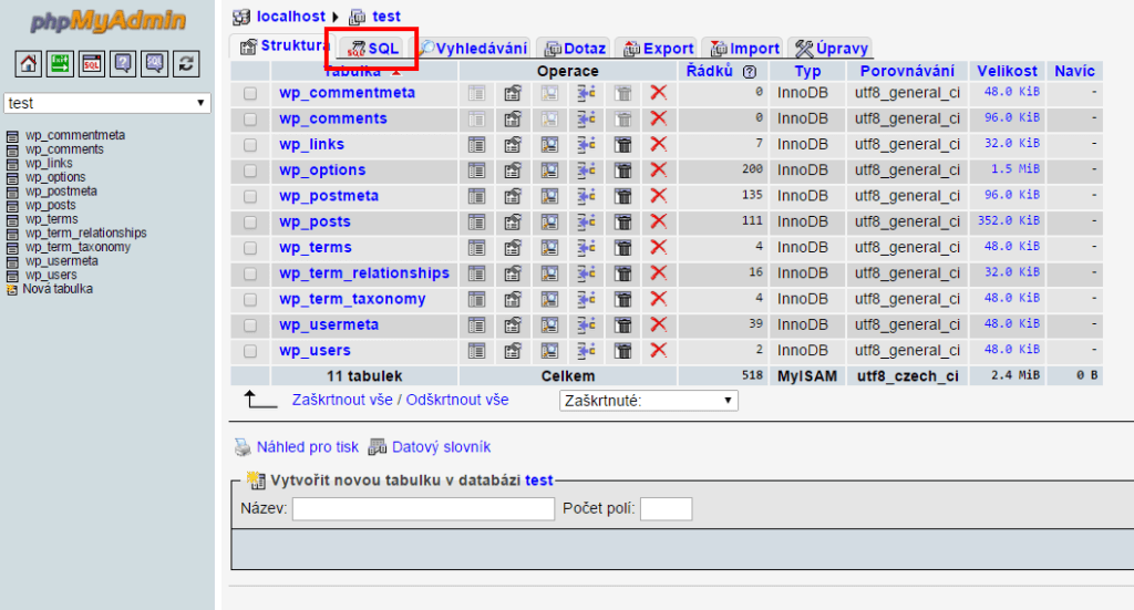 Úprava databáze pomocí SQL dotazu