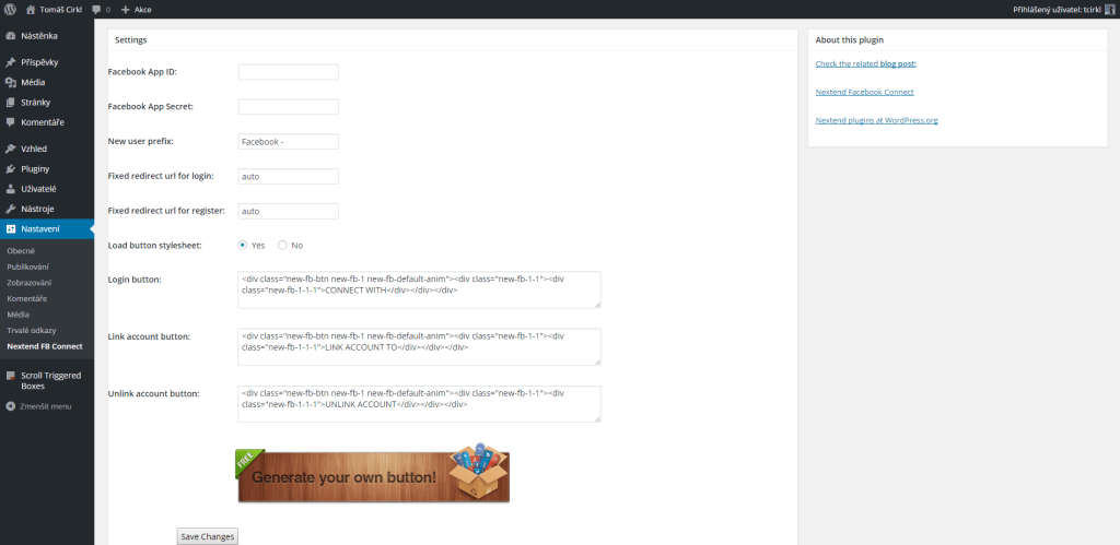 Nextend FB Connect nastavení