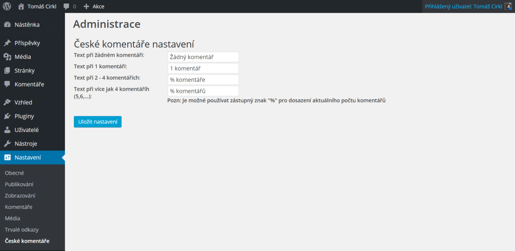 Nastavení České komentáře