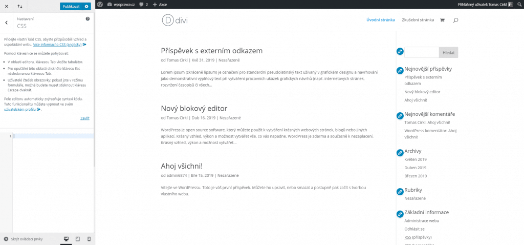 Editor pro přidání vlastních CSS stylů ve WordPress