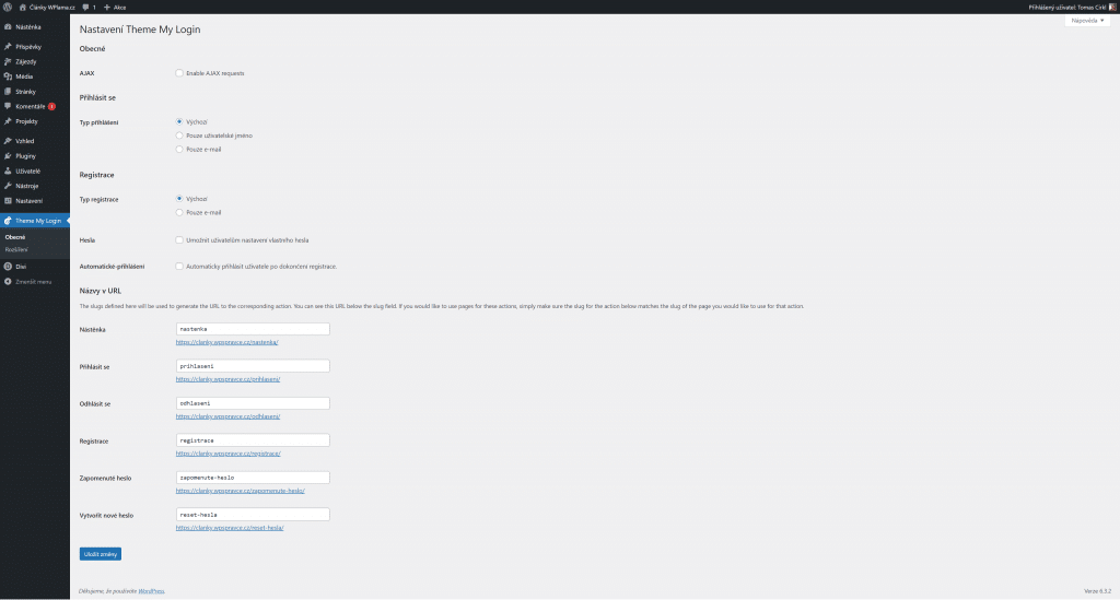 Nastavení pluginu Theme My Login