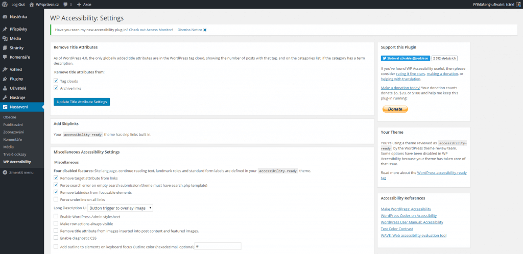 WP Accessibility nastavení