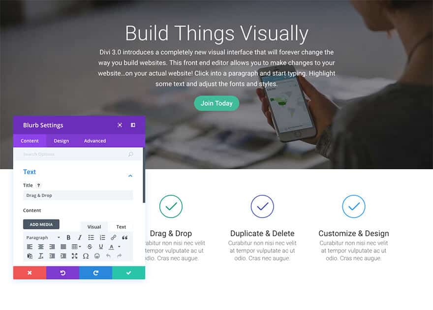 Divi Visual Builder náhled