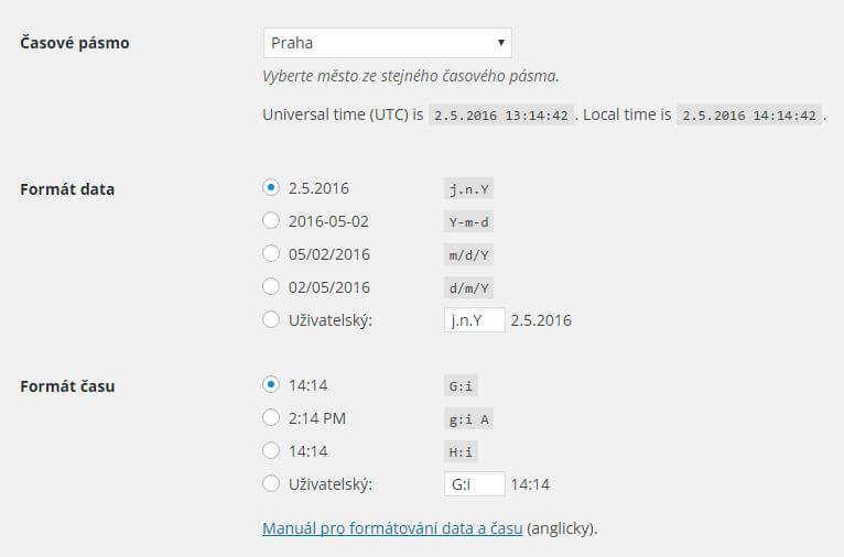 Nastavení časového pásma a data WordPress