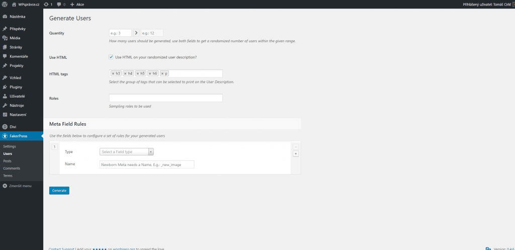FakerPress - uživatelé
