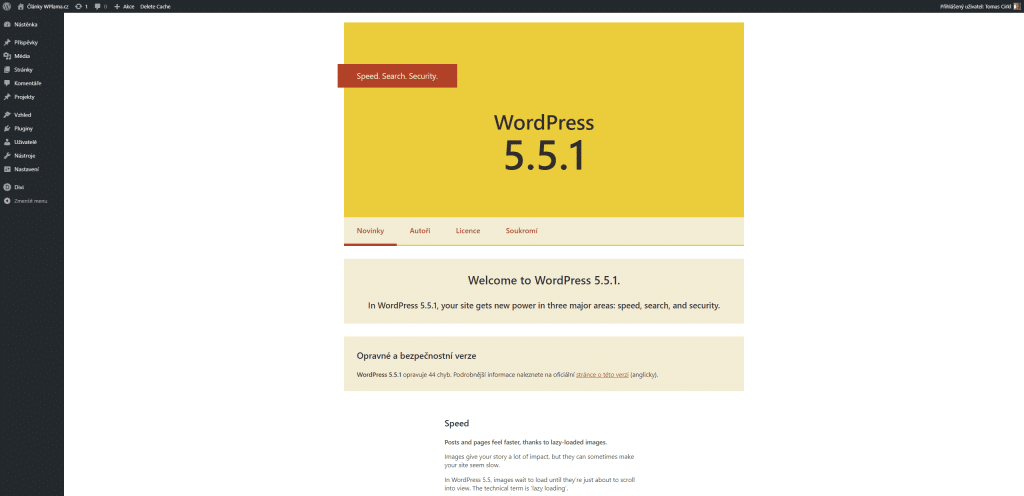 Sekce O WordPress