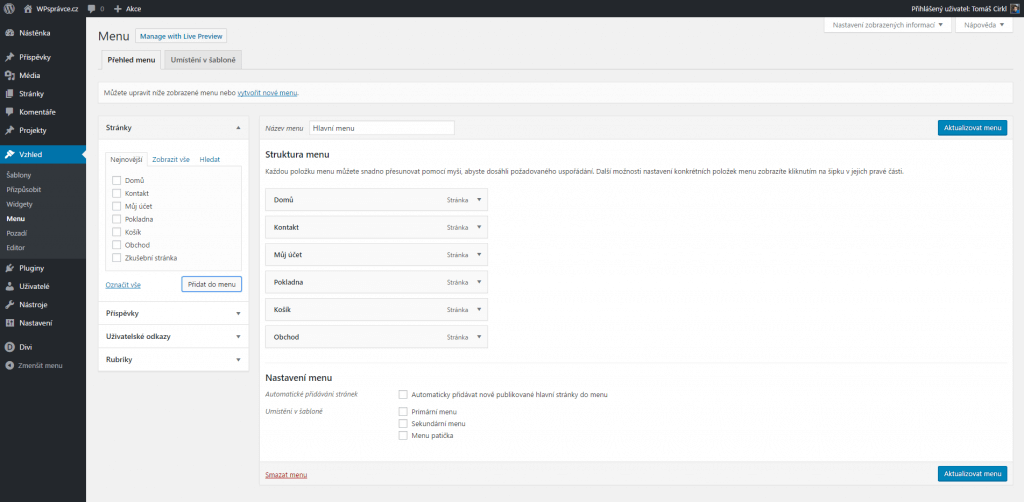 WordPress menu