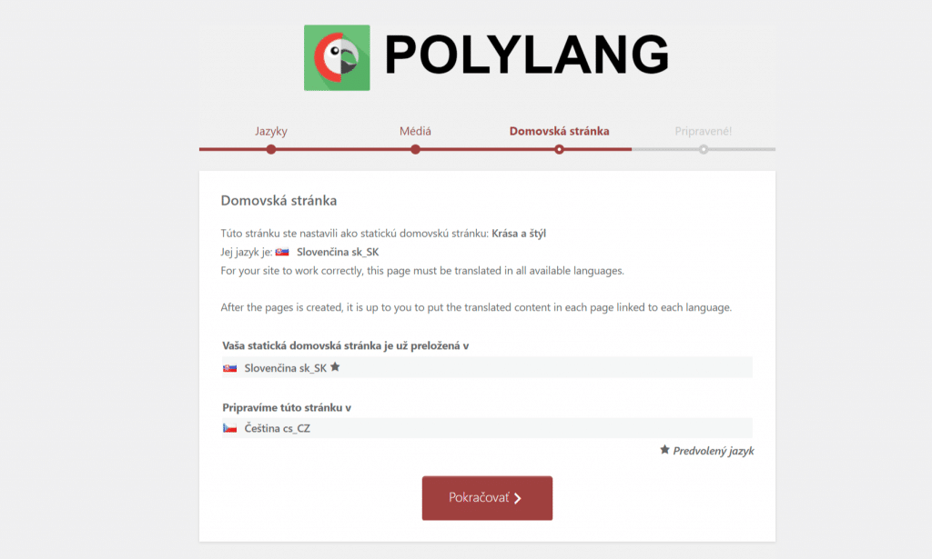 Nastavení hlavní strany a výchozího jazyka Polylang
