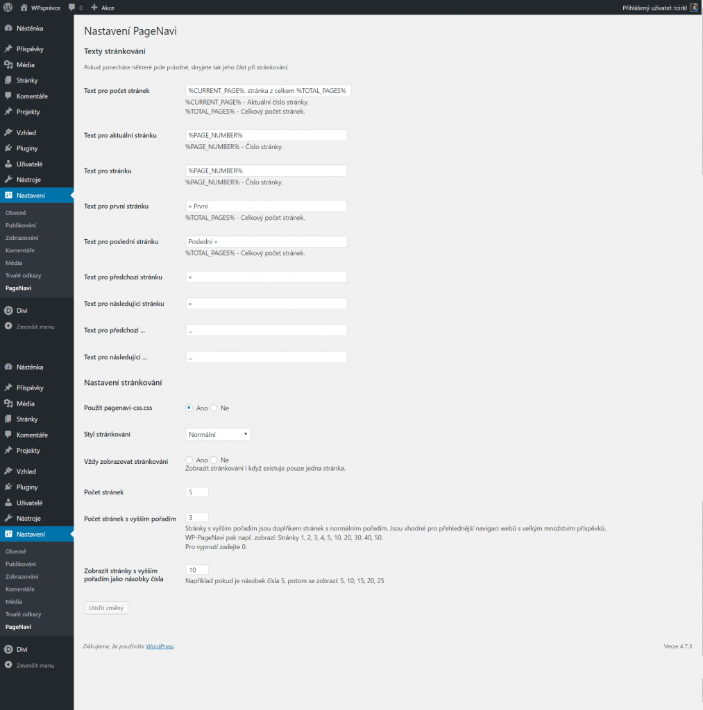 Nastavení WP-PageNavi