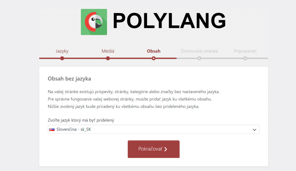 Přiřazení jazyka Polylang