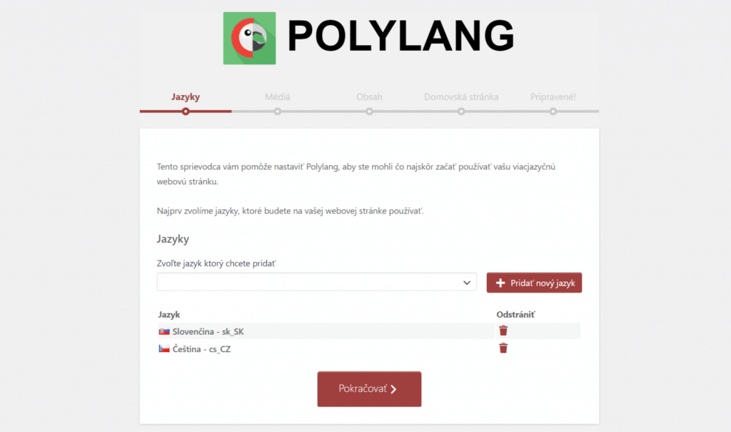 Průvodce nastavením Polylang