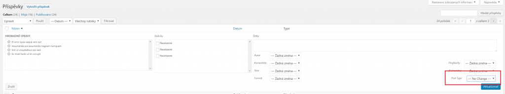 Hromadná změna typu příspěvku