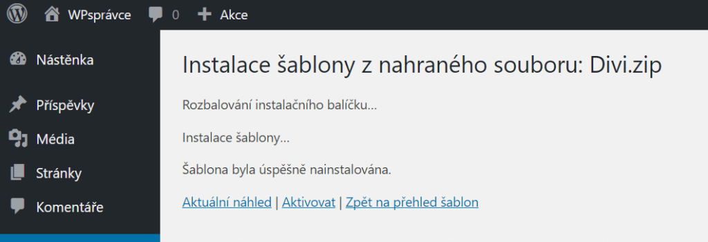 Instalace šablony z nahraného souboru