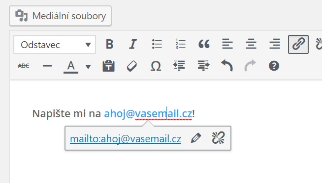 Vytvořený odkaz na e-mail