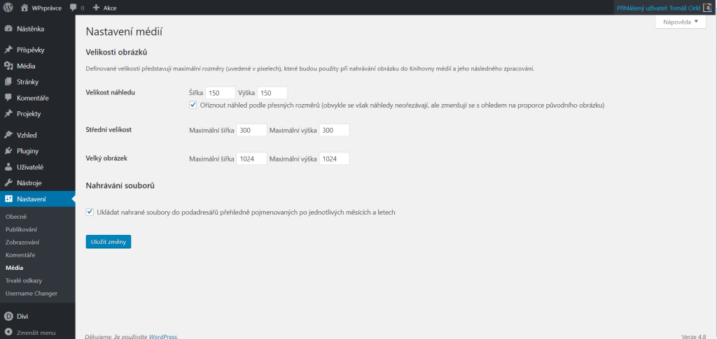 Nastavení médií ve WordPress administraci