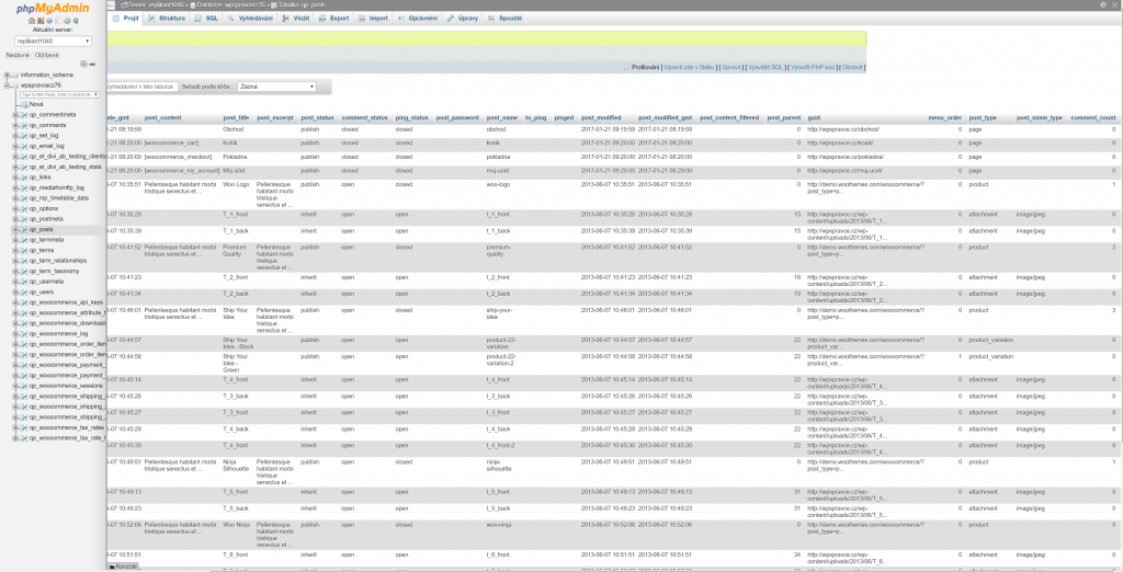 Tabulka posts ve WordPress databázi