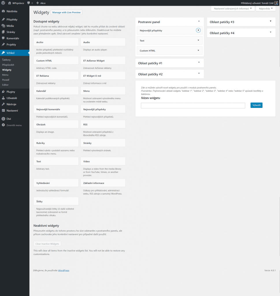 Widgety ve WordPress