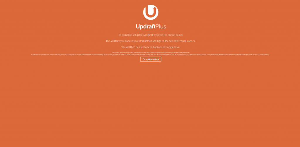 UpdraftPlus Google Drive propojení