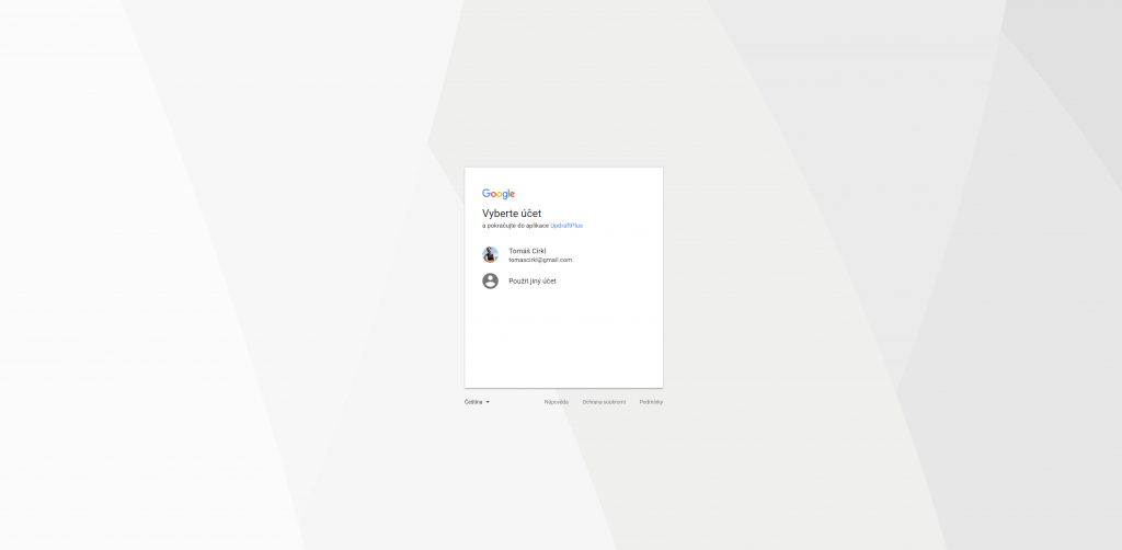 Výběr účtu pro Google Drive