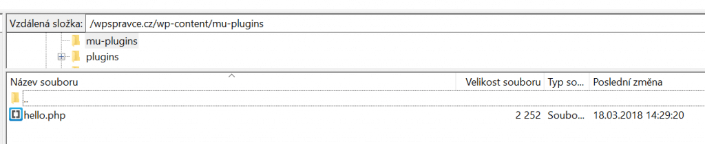 Hello Dolly plugin ve složce mu-plugins