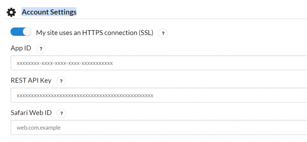 Místo pro API informace v OneSignal