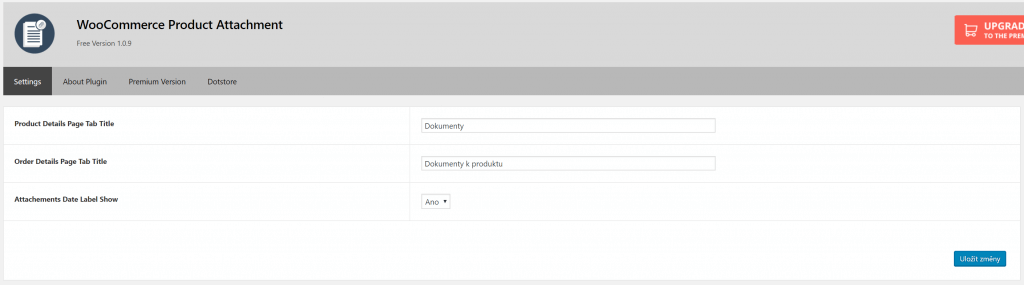 Nastavení u WooCommerce Product Attachment