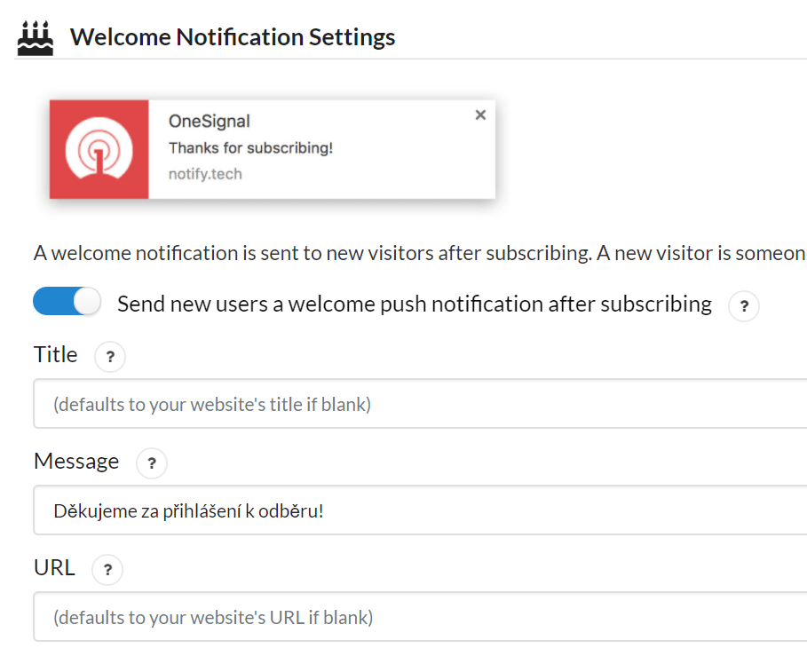 Welcome Notification Settings