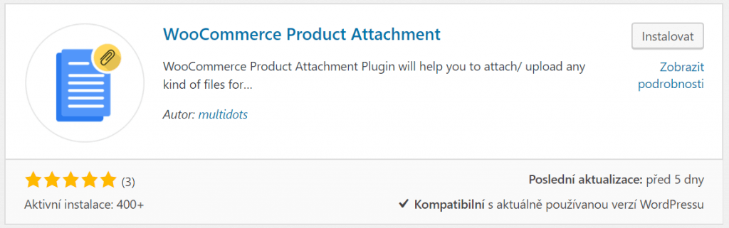 WooCommerce Product Attachment při instalaci