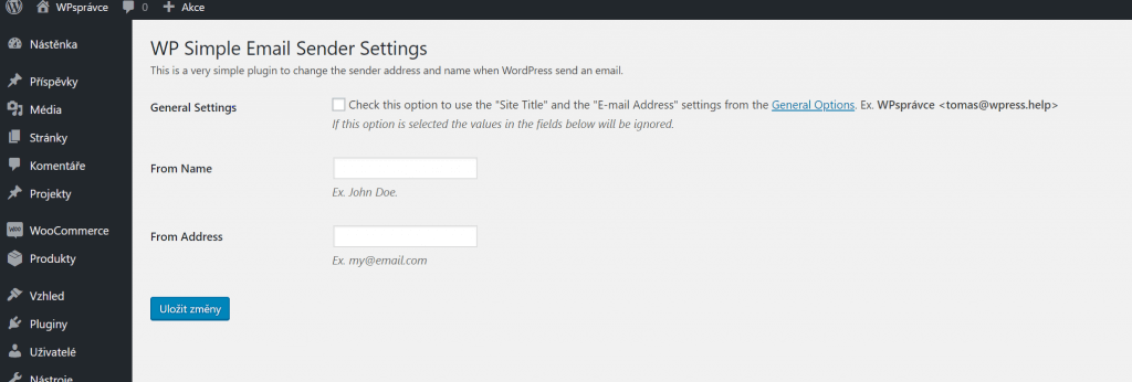 Nastavení WP Simple Email Sender