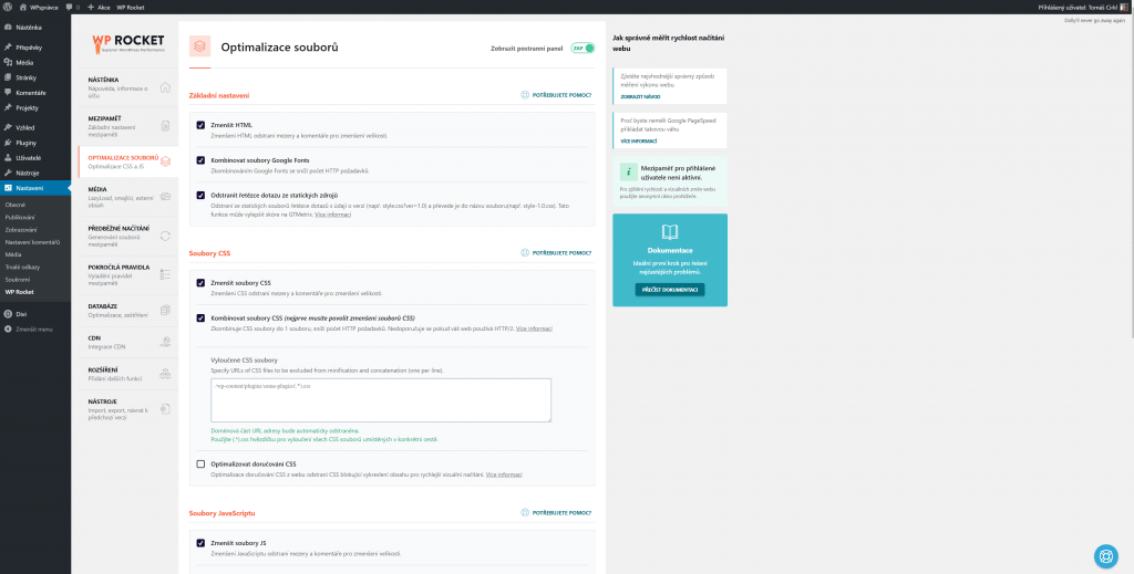 WP Rocket - Optimalizace souborů