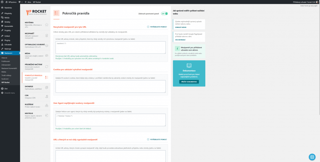 WP Rocket - Pokročilá pravidla