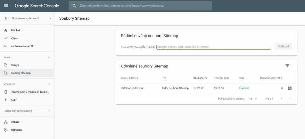 Search console přidání XML sitemapy