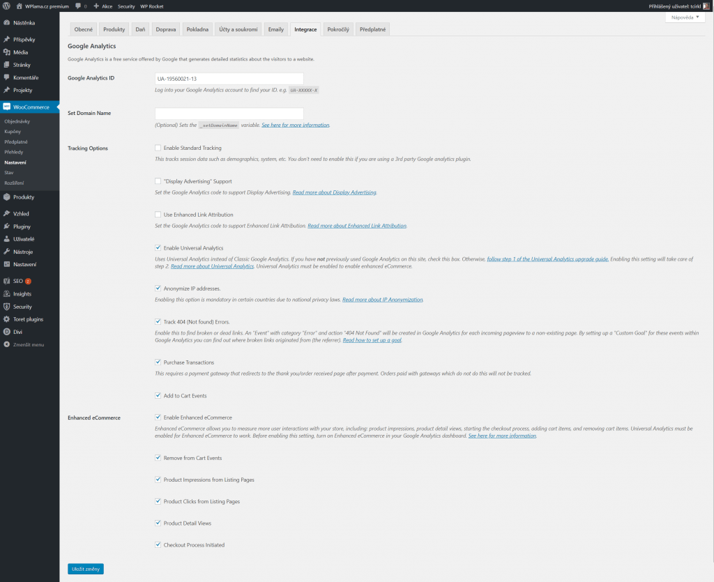 Nastavení pluginu WooCommerce Google Analytics Integration