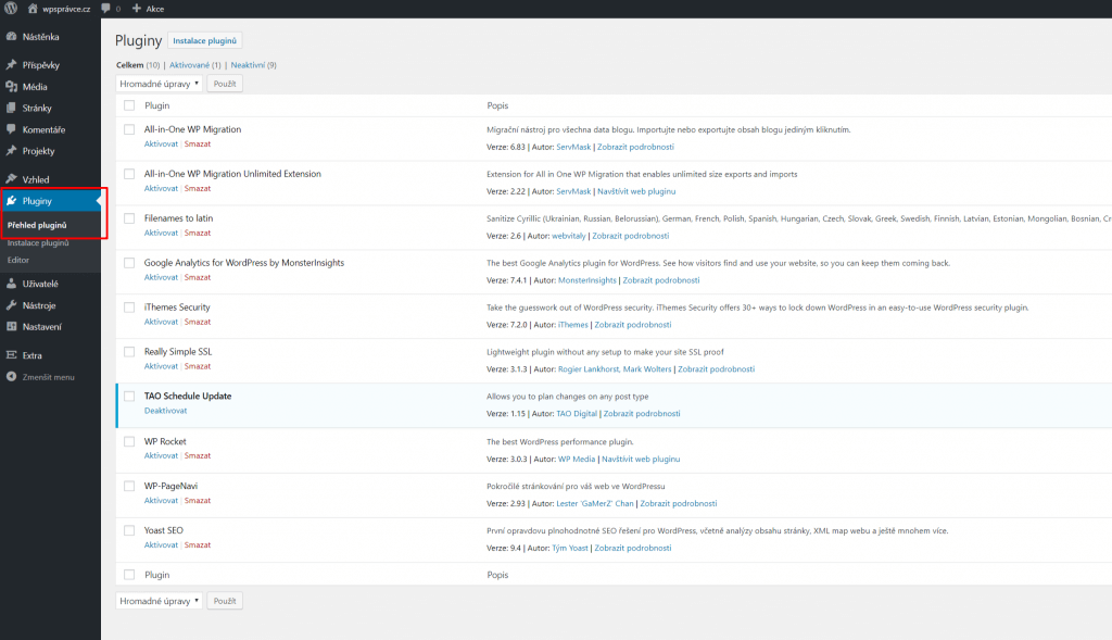Přehled pluginů