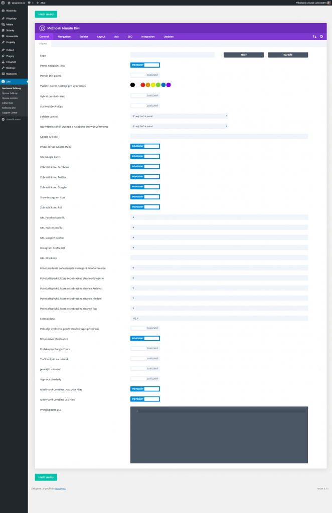 Divi nastavení - General